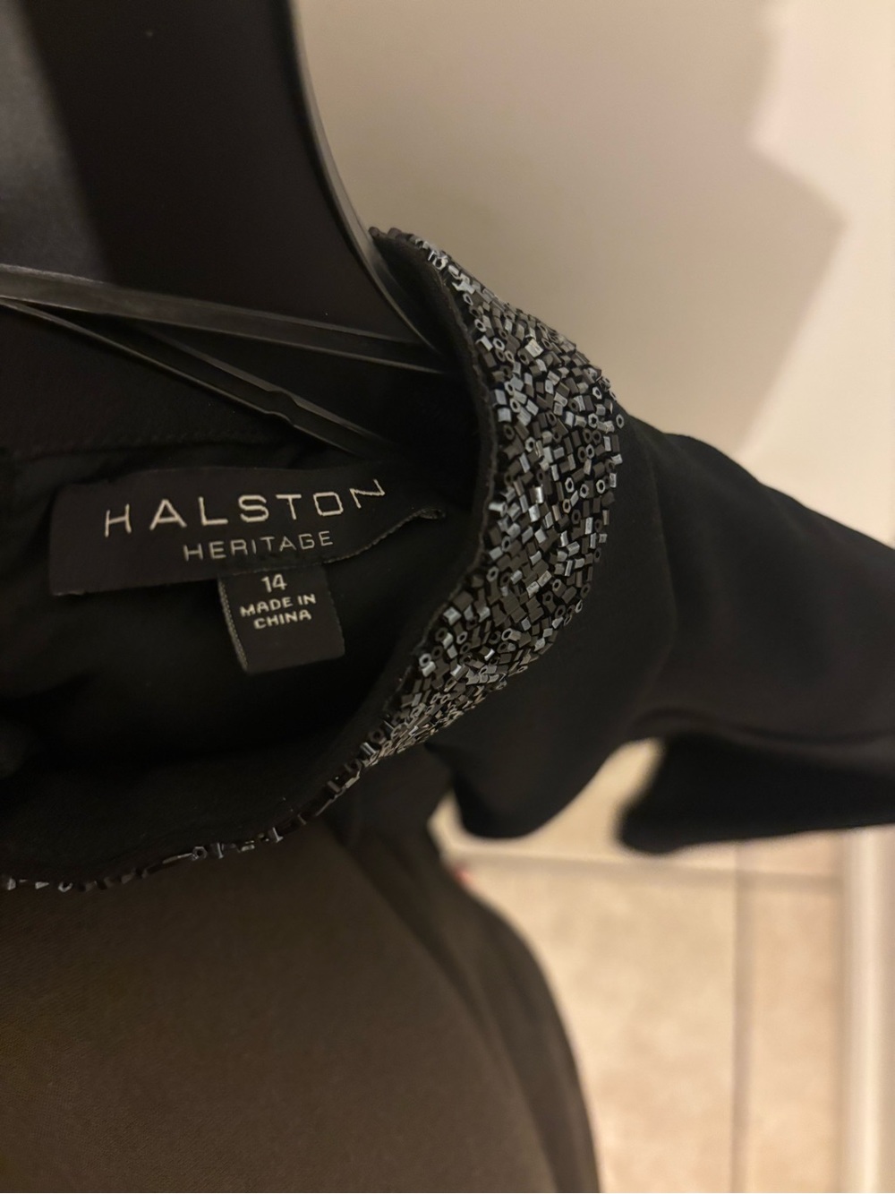 Halston Heritage Black Long Sleeve Dress with Beaded Collar - Picture 2 of 2